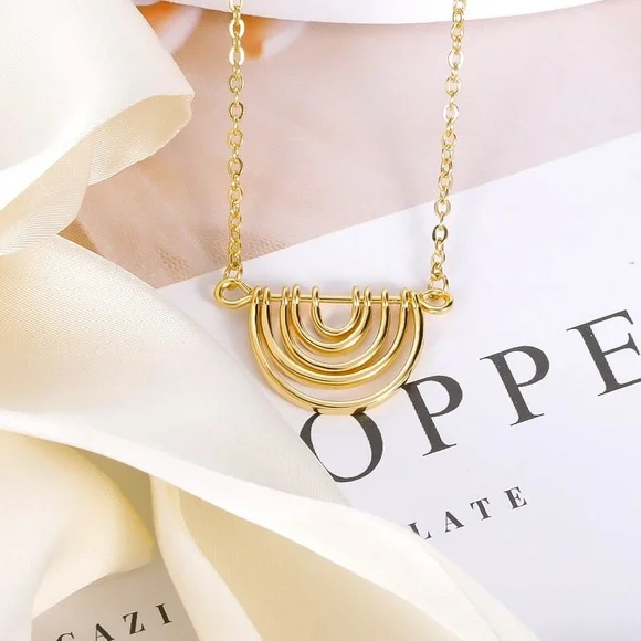 COPY - Gold multi layered half circle pendant necklace - Picture 3 of 5